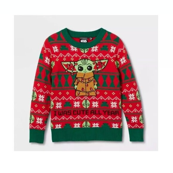 Star Wars Kids Grogu Fair Isle Holiday Christmas Pullover Sweater - Picture 3 of 3